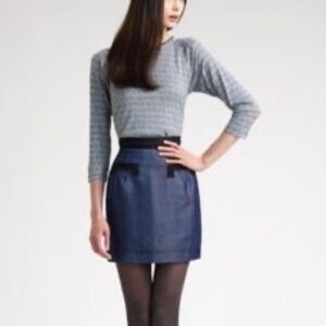 Zac Posen Z Spoke Denim Look Mini Skirt Tencel Ribbon Trim Blue Chambray Size 10